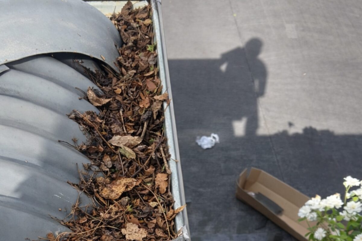 Leaf-blocked gutter before gutter guard installation